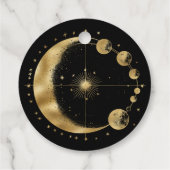 Étiquettes Cadeau Phases de la Lune d'or noir céleste Merci Mariage (Dos)