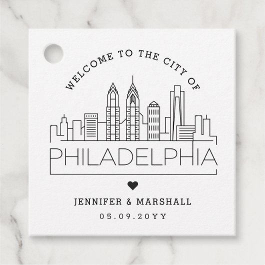 Étiquettes Cadeau Philadelphie Skyline | Accueil Mariage (Devant)