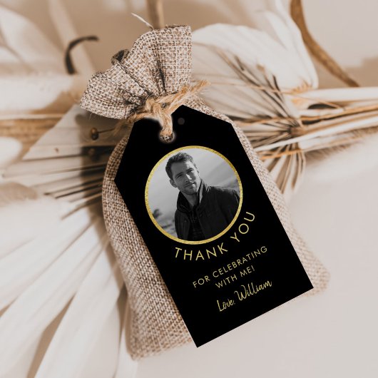 Étiquettes-cadeau Photo Anniversaire Noir Et Or