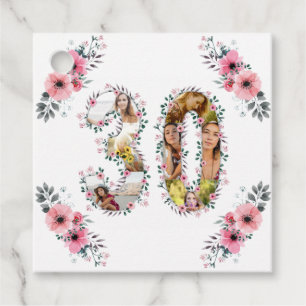 Étiquettes Cadeau Photo Collage Big 30th Birthday Rose Flower White