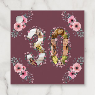 Étiquettes Cadeau Photo Collage Big 30th Birthday Rose Flower Woman