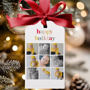 Étiquettes-cadeau Photo Collage Colorful Happy Holiday