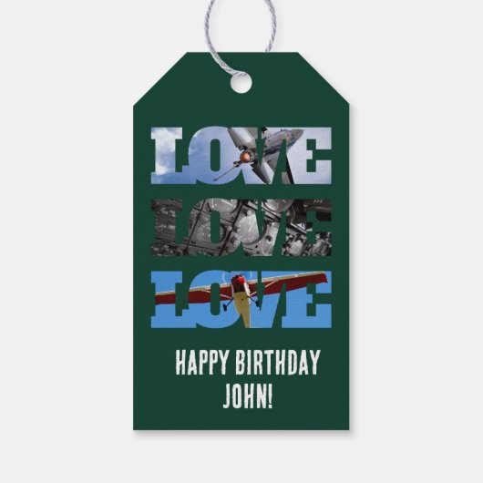 Étiquettes-cadeau Photo d'avion, Mot d'Amour, Simple Aviation (Dos)