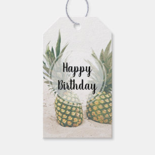 Étiquettes-cadeau Photo de 2 ananas sur une plage Anniversaire