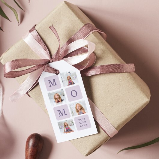 Étiquettes-cadeau Photo de collage moderne Meilleure mère Ever Purpl