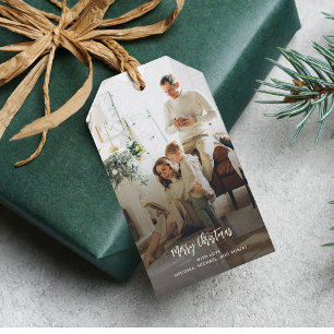 Étiquettes-cadeau Photo de famille Élégant Noël moderne