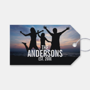 Étiquettes-cadeau Photo de famille personnalisée avec nom de famille