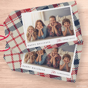 Étiquettes-cadeau Photo de famille personnalisée de Noël de Motif mo