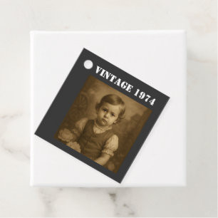 Étiquettes Cadeau Photo de l'enfance personnalisée et année vintage
