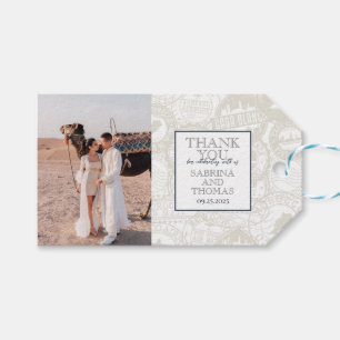 Étiquettes-cadeau Photo de Mariage de la Marine Bleu Maroc