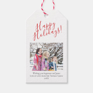 Étiquettes-cadeau Photo de Noël de la famille de Noël rouge modern