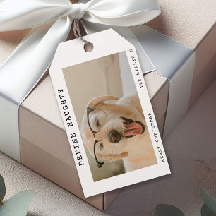 Étiquettes-cadeau Photo de Noël drôle d'animal 'Définir Méchant'