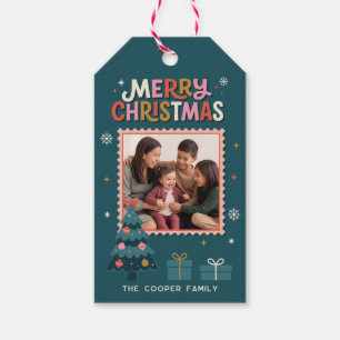 Étiquettes-cadeau Photo de Noël rétro timbre-poste Joyeux Noël