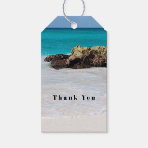 Étiquettes-cadeau Photo de plage de sable de l'océan Azure Merci