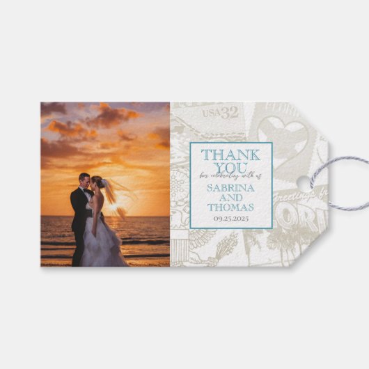 Étiquettes-cadeau Photo du Mariage turquoise Florida (Devant (Horizontal))
