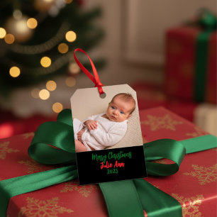 Étiquettes-cadeau Photo du premier Noël de bébé à personnaliser