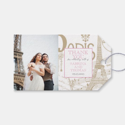 Étiquettes-cadeau Photo Mariage de Paris rose (Devant (Horizontal))