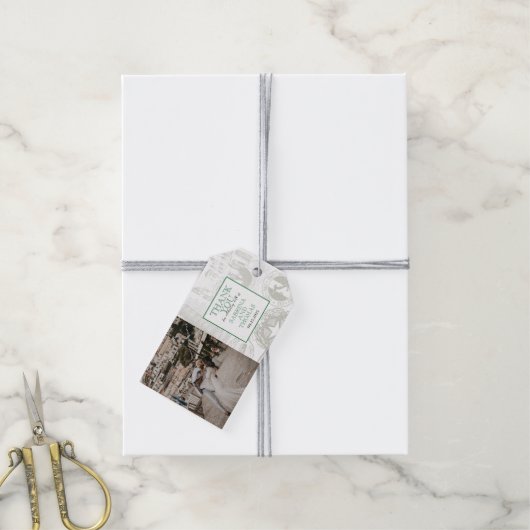 Étiquettes Cadeau photo Mariage en Italie verte (Avec de la ficelle)