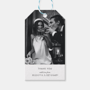 Étiquettes-cadeau Photo minimaliste de Mariage noir blanc Art déco