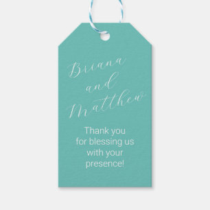 Étiquettes-cadeau Photo Minimaliste Script Mariage Turquoise Faveur