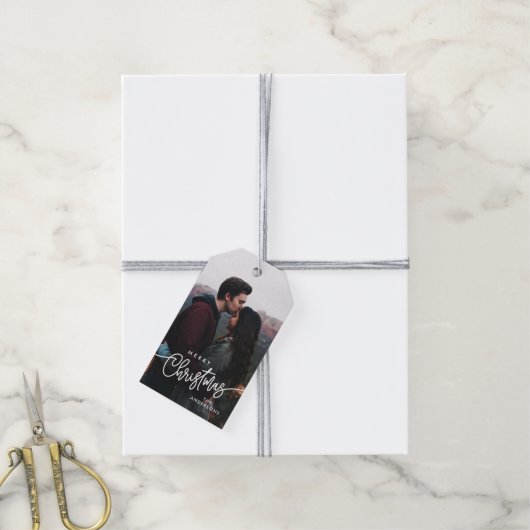 Étiquettes-cadeau Photo moderne Joyeux Noël Typographie Script (Avec de la ficelle)
