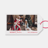 Étiquettes-cadeau Photo moderne Portrait de famille Noël rouge (Devant (Horizontal))