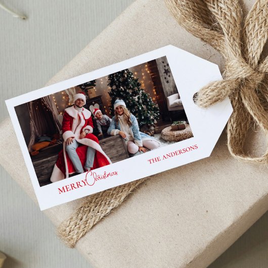 Étiquettes-cadeau Photo moderne Portrait de famille Noël rouge