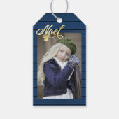 Étiquettes-cadeau Photo Noël Noir Bois Bleu (Devant)