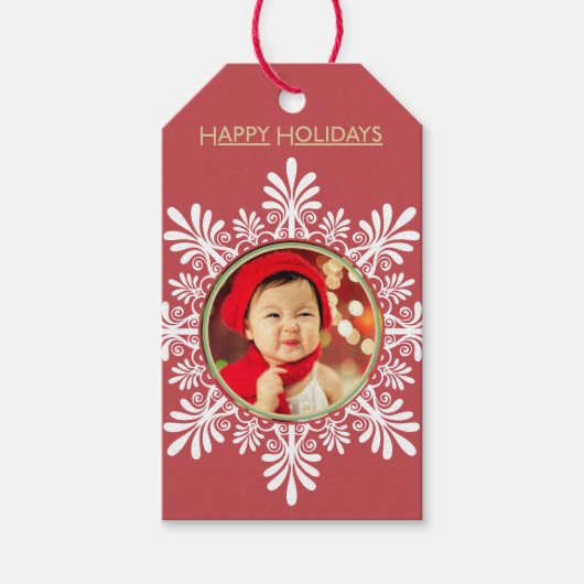 Étiquettes-cadeau Photo personnalisable Balises Cadeaux rouges (Devant)