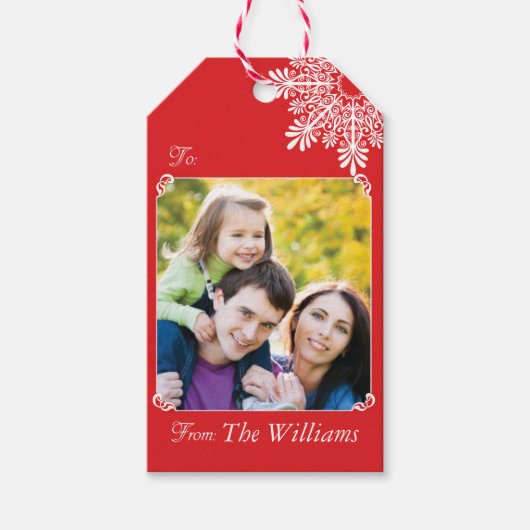 Étiquettes-cadeau Photo personnalisable Balises Cadeaux rouges (Devant)