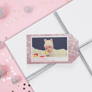 Étiquettes-cadeau Photo personnalisée Pink Sparkly Baby