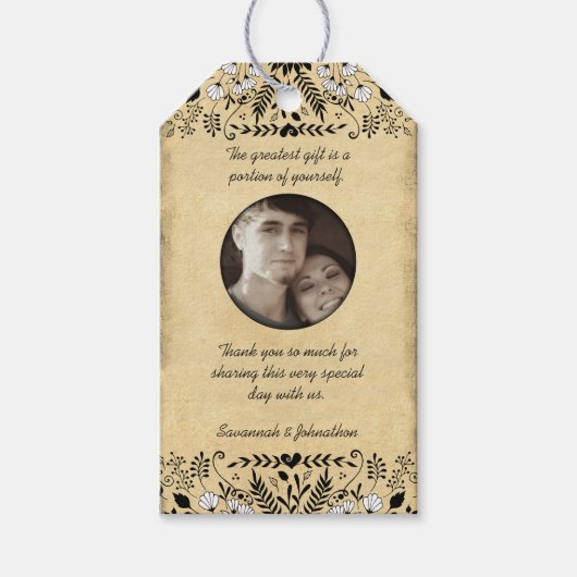 Étiquettes-cadeau Photo Rustic Floral Mariage Merci (Devant)