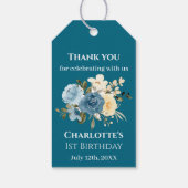 Étiquettes-cadeau Photo turquoise 1er anniversaire Collage Bleu Jaun (Dos)