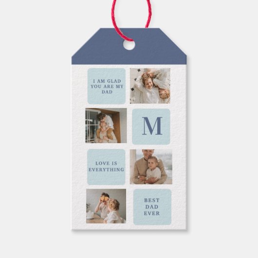 Étiquettes-cadeau Photos de Collage moderne Bleu Meilleurs Pères Cad (Devant)