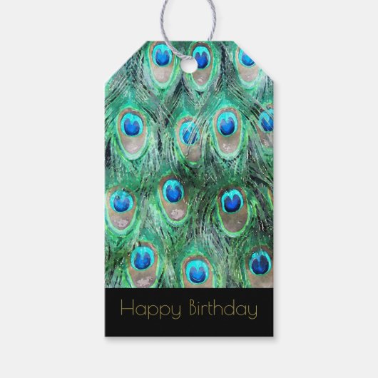 Étiquettes-cadeau Pic Exotique Plumes d'Anniversaire heureux (Devant)