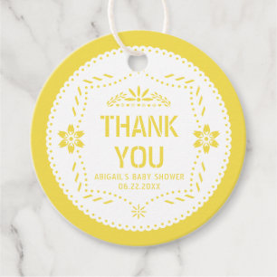 Étiquettes Cadeau Picado de papillon jaune Merci bébé garçon douche
