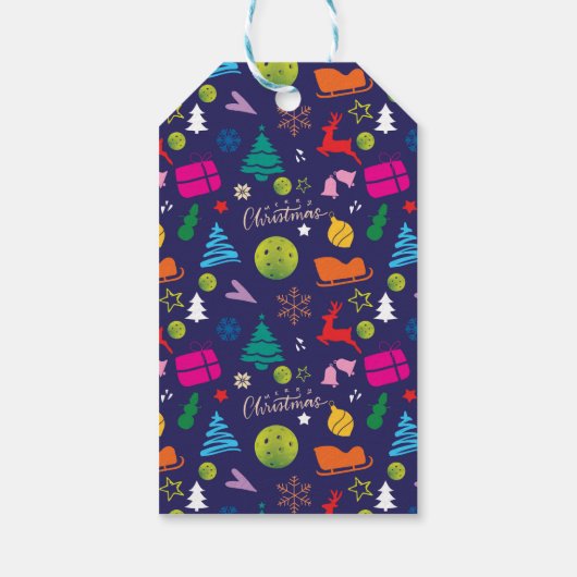 Étiquettes-cadeau Pickleball 🎄 Joyeux Noël Enveloppement bleu marin (Dos)