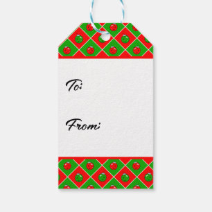 Étiquettes-cadeau Pickleball Noël Rouge et Vert Ornament Checks