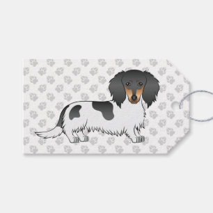 Étiquettes-cadeau Piebald Noir Et Tan Longues Cheveux Dachshund & Pa