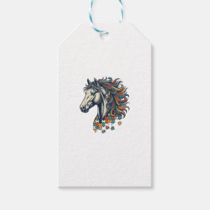 Étiquettes-cadeau Pièce de puzzle de cheval coloré T-Shirt gravure v