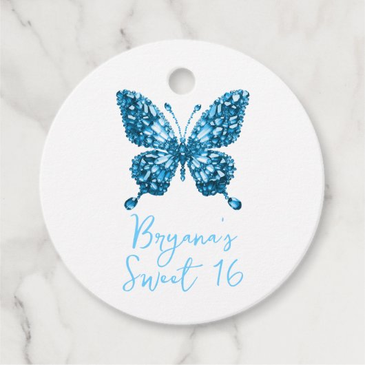 Étiquettes Cadeau Pierre de naissance de mars Cristal Bleu Papillon  (Devant)