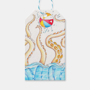 Étiquettes-cadeau Pieuvre Jouant Au Bal De Plage
