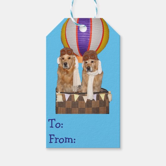 Étiquettes-cadeau Pilotes de ballon à air chaud Golden Retriever (Devant)