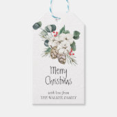 Étiquettes-cadeau Pin aux cônes, baies d'hiver, bourgeons de coton (Devant)