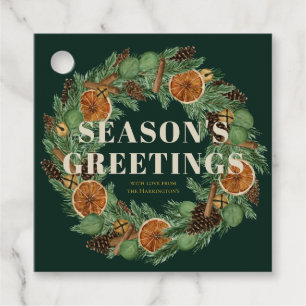 Étiquettes Cadeau Pin Rustique séché Orange Wreath Green Holiday