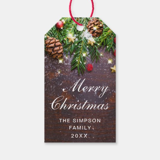 Étiquettes-cadeau Pine Cônes Succursale Rustique Noël (Devant)