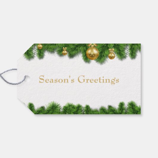 Étiquettes-cadeau Pine de Noël Garland Gold Balls de Noël (Dos (Horizontal))