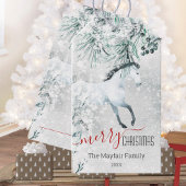 Étiquettes-cadeau Pine d'hiver Blanc Cheval Joyeux Noël