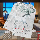 Étiquettes-cadeau Pine d'hiver Blanc Cheval Joyeux Noël