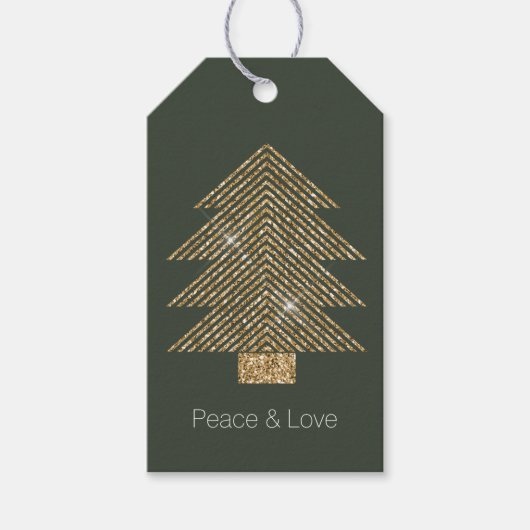 Étiquettes-cadeau Pine Green Gold Glitzy Parties scintillant Arbre d (Devant)